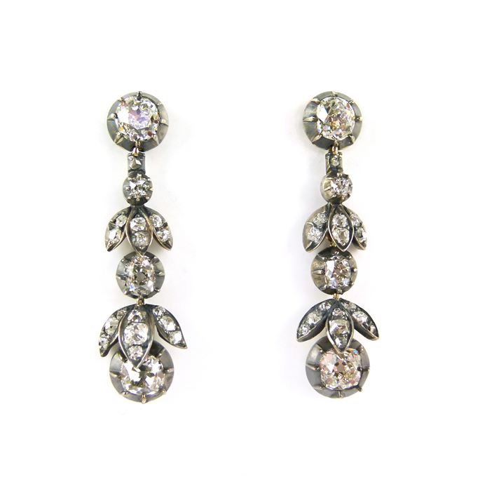 Pair of  diamond foliate drop earrings | MasterArt